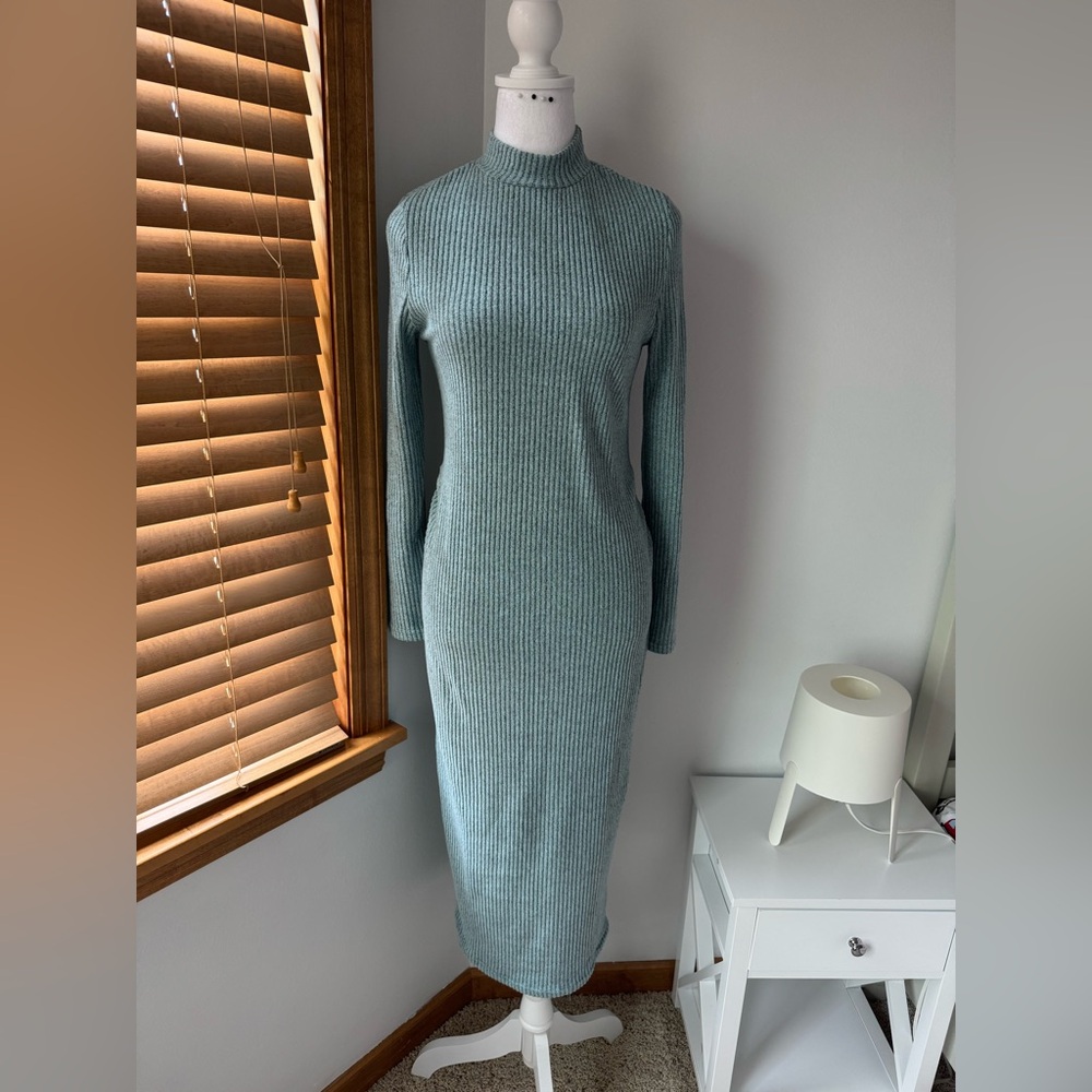 Aqua Ribbed Knit Dress